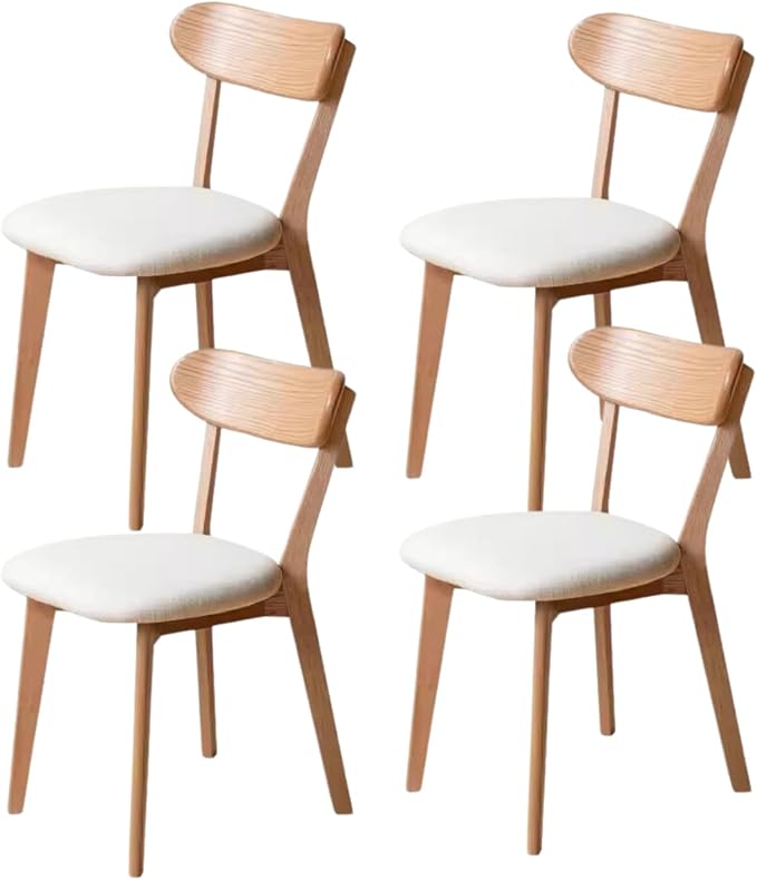 Hymus 100% Solid Oak Wood Dining Room Chairs - Practical Kitchen Chairs for Dining Room, Kitchen, Living Room (4, Natural with White Cushion)