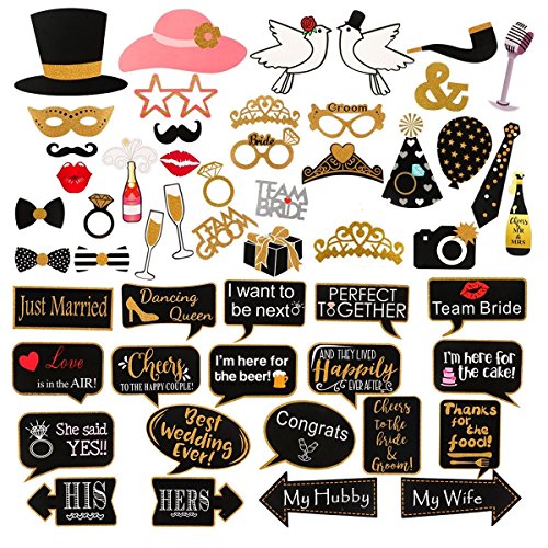 60Pcs Wedding Photo Booth Props, Wedding Props for Photos Bachelorette Weddings Shower Party Decorations