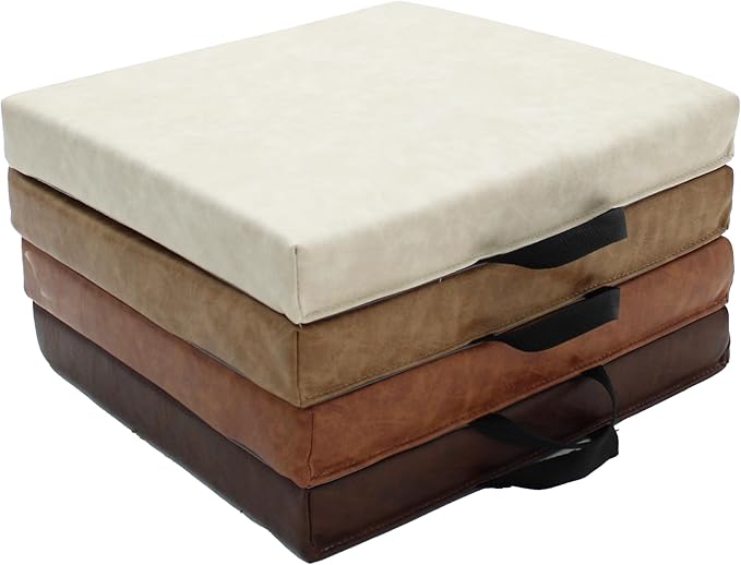 Factory Direct Partners Rustic Kid 15 inch Square Floor Cushions with Handles, Distressed Faux Leather, Flexible Seating for Home, Playroom, Montessori, Daycare, Classroom (4-Piece), 12227-DA