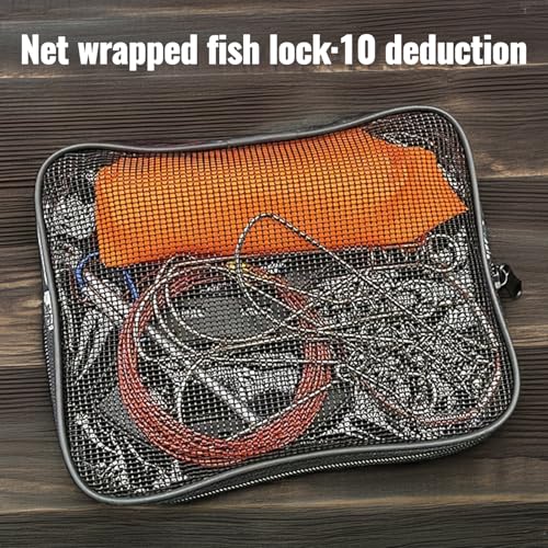 Fishing Stringer with Float and Plastic Handle, Live Fish Lock with 10 Stainless Steel Buckles, Big Fish Wire Rope Cable a...