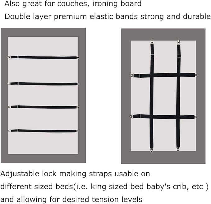 Long Bed Sheet Clips,Adjustable Bed Fitted Sheets Mattress Holder Straps Suspender Fastener,4 Pieces (White)