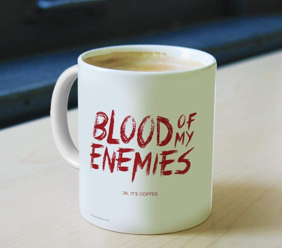 Trend Setters Halloween – Blood of my Enemies Bloody Thumbprint – Funny Coffee or Tea Mug – 11 oz White Ceramic Mug – Perfect for Gifting or Collecting