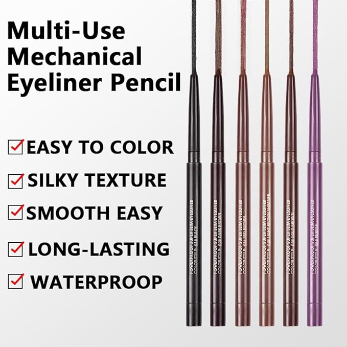 Kaely 2Pcs Dark Brown Light Brown Shimmer Gel Eyeliner Pencil, Smooth Eye Liner Waterproof Smudge Proof, Built in Sharpener, Long Lasting Eye Makeup, Vegan & Cruelty-Free, 02+04
