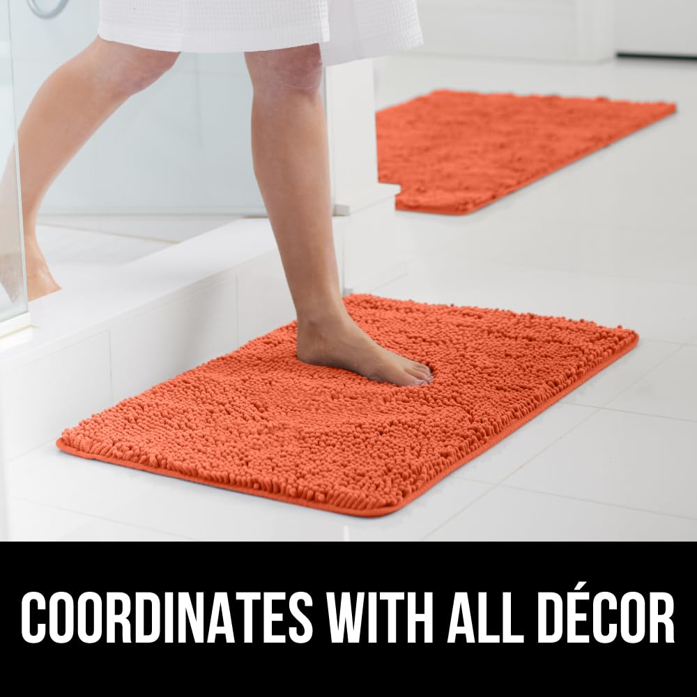 GORILLA GRIP Bath Rug Mat, Thick Soft Absorbent Chenille, Quick Dry Microfiber Mats, Rubber Backing Washable Shower Floor Rugs, Bathmat Runner, US Designed Bathroom Home Decor Accessories 24x17, Coral