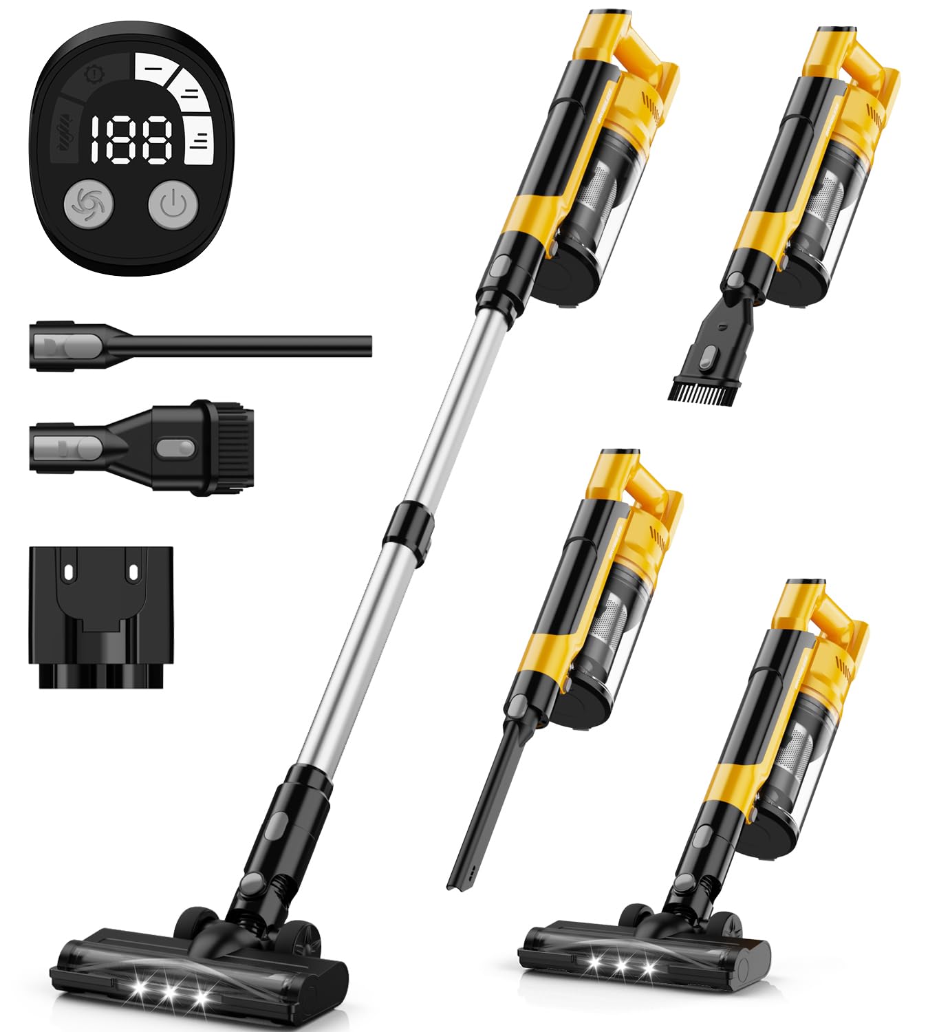 VAXCANZE 350W Cordless Vacuum Cleaner for Dewalt 20V Battery, 35kPa Suction, Lightweight, Yellow, 6-in-1 for Floor, Carpet, Car