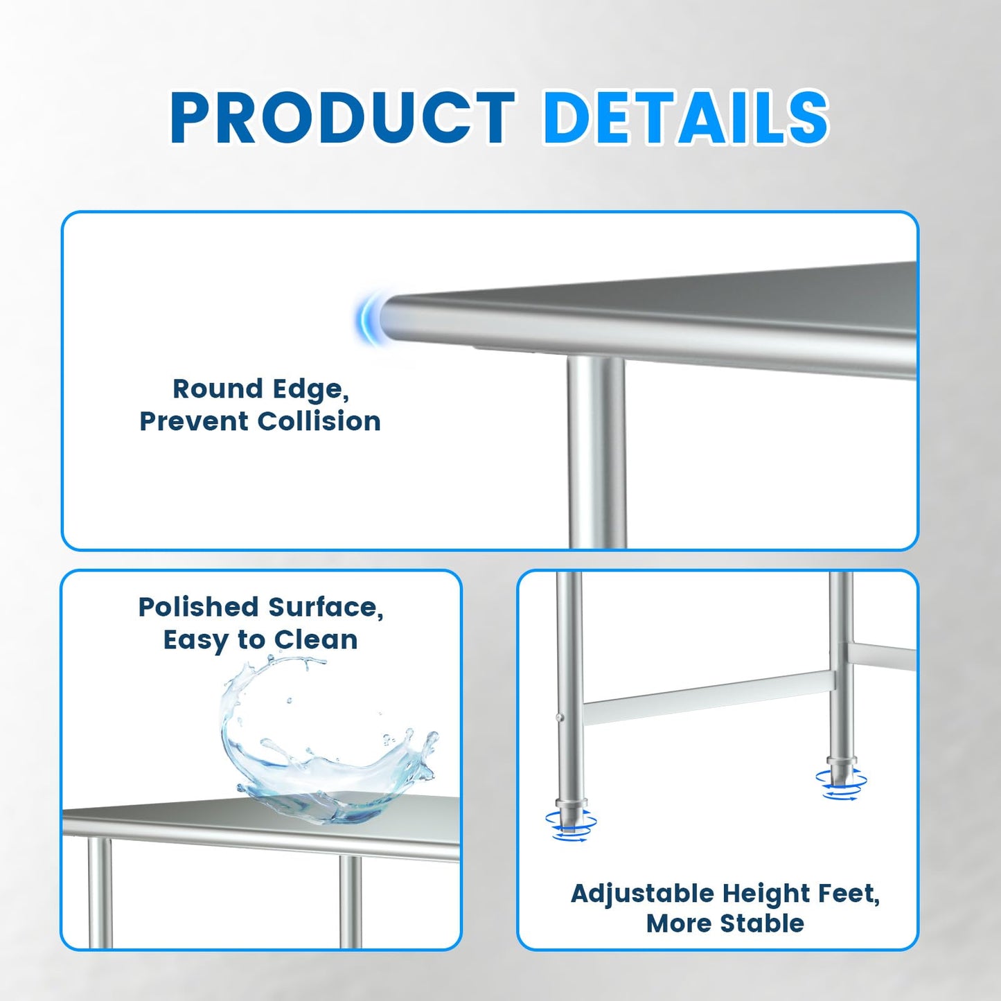 Treshin Open Base Stainless Steel Table 30" X 48", Commercial Heavy Duty Prep & Work Table for Kitchen, Restaurant, Home, Hotel, Laundry