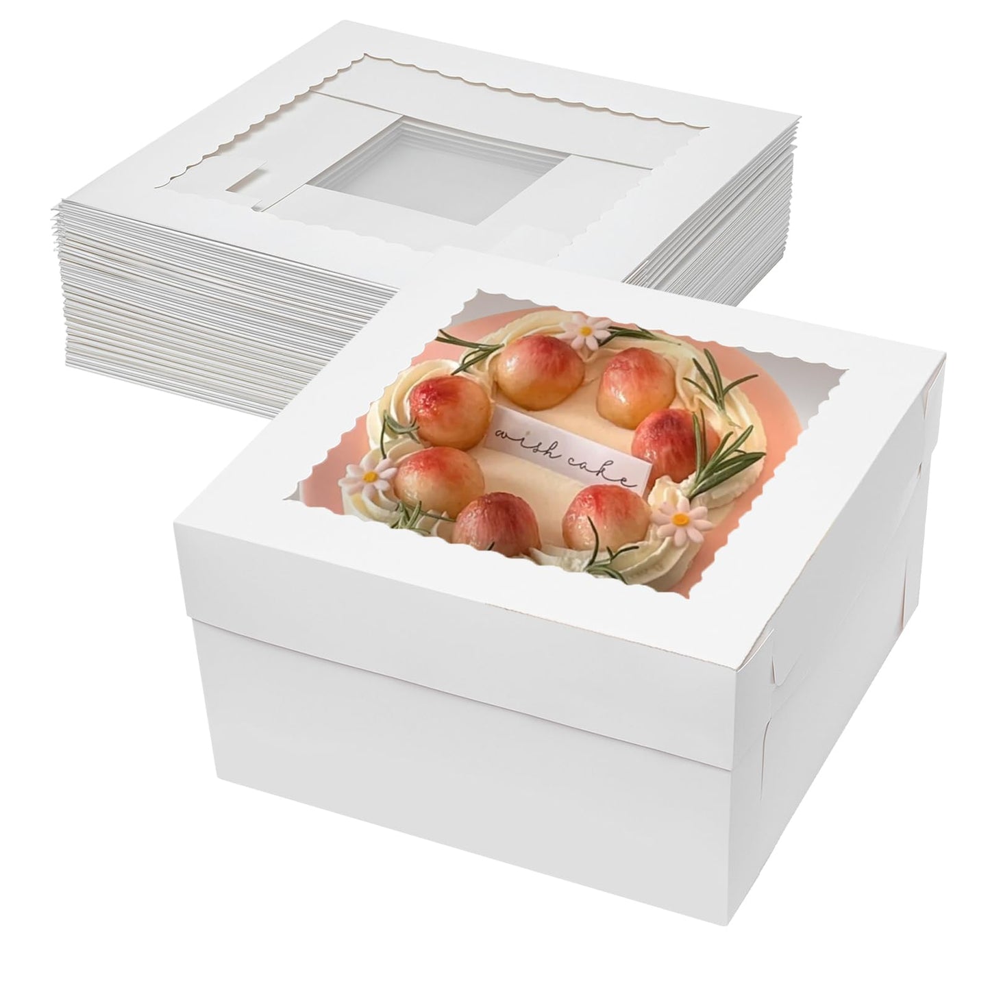 Mefleet 14x14x6 Inch Cake Boxes 10pcs Bakery Boxes for Tier Cakes with Window 14 Inch White Large Tall Cardboard Bakery Take Out Carrier Containers with Lids for Wedding, Birthday, Party