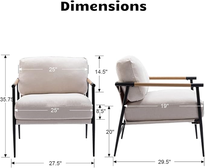 HEAH-YO Modern Accent Chair Set of 1, Upholstered Chenille Fabric Living Room Chair with Backrest, Comfy Armchair Side Chair for Bedroom, Beige