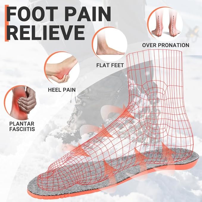 riemot Merino Wool Insoles for Men Comfortable Arch Support Insert Cushioning Plantar Fasciitis Relief Work Shoes Inserts Warm Sheepskin Insole for Winter Snow Boots Slippers Gray US13/ EU46