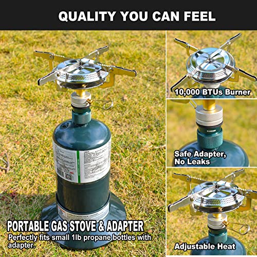 RANDDER Propane Stove Portable Isobutane Camping Stove with Gas Adapter - 10,000 BTU Single Burner Backpacking Camp Stove ...