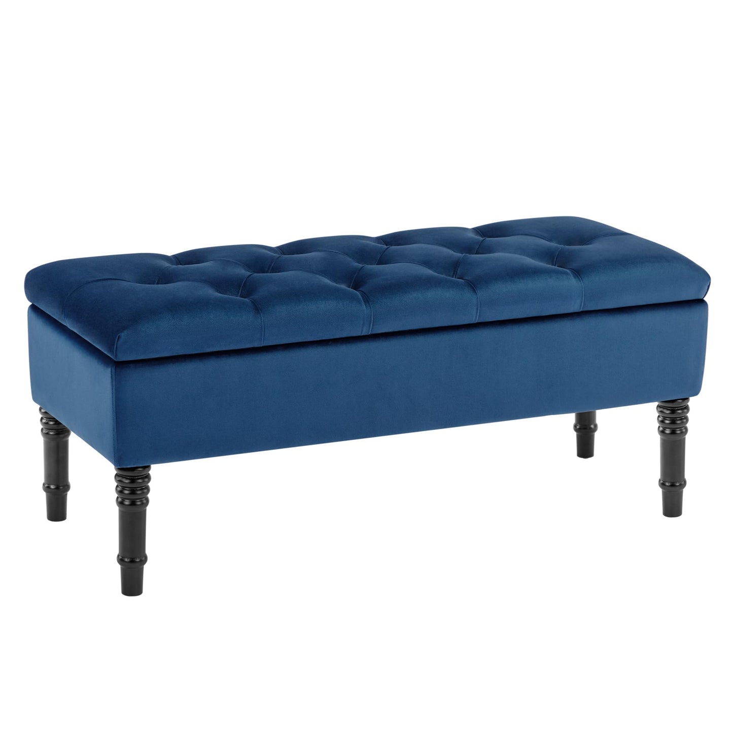 FOREDO Velvet Storage Ottoman Bench, Upholstered Storage Bench with Button Tufted, End of Bed Storage Bench, Blue