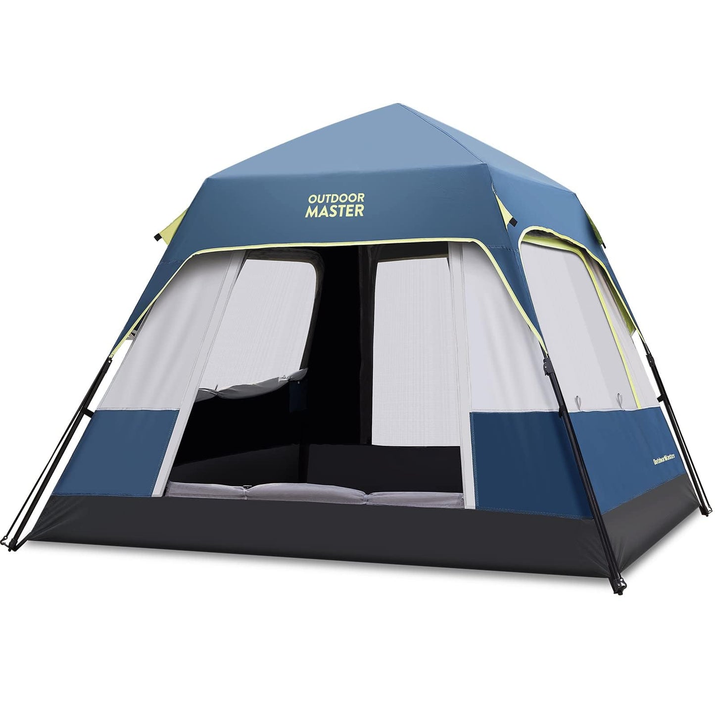 OutdoorMaster Updated Camping Tents, 4/6 Person Camping Tent with Blackout Shelter Technology, Easy Setup in 60 Seconds, Weatherproof Pop Up Tent with Top Rainfly, Cabin Tent (Dark Blue, 6 Person)