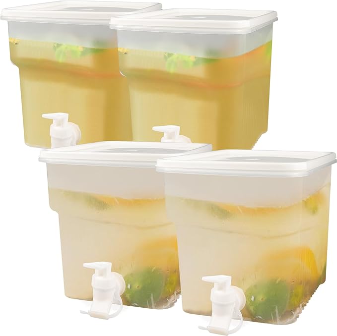 BEWBBAT 4 Pack 1.3 Gallon Drink Dispenser with Spigot for Fridge, Leakproof Plastic Water Container Fridge Beverage Dispen...
