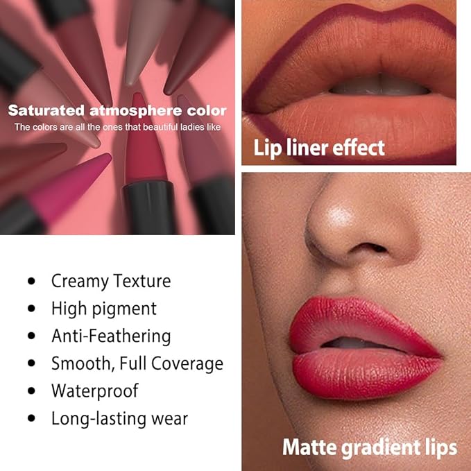 evpct Mauve Gradient Matte Lipstick Lip Liner Combo Set for Older Women Long Lasting Waterproof, Mauve Lips Stick Crayon Pencil Cream Lip Liner and Lipstick Combo Makeup, Flawless Ombre Effect