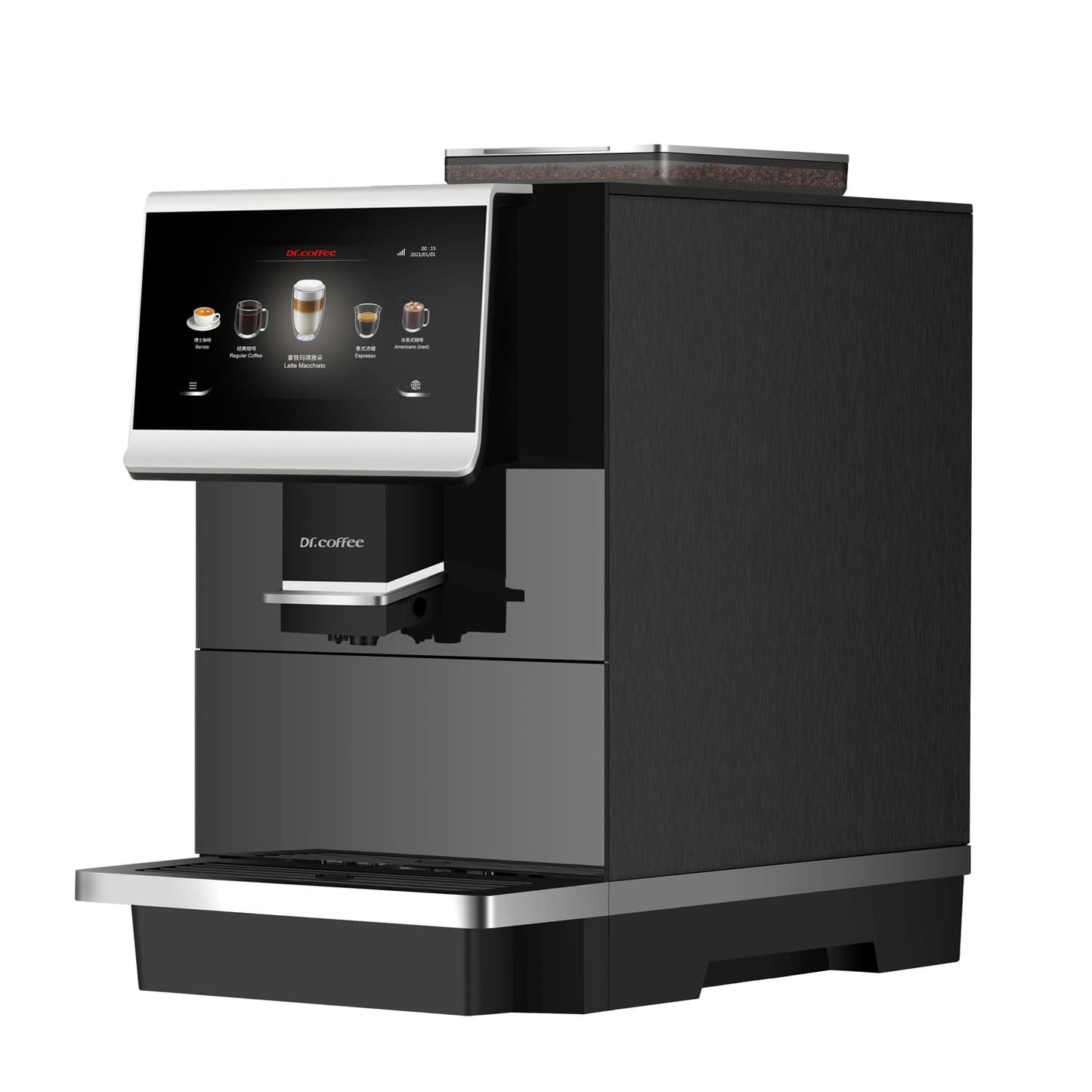 DR.COFFEE C12 Fully Automatic Coffee Machine, Espresso Machine With Ceramic Flat Burrs, 9 Grind Size Options, 7” HD Large Touchscreen, 4 Water Tank for Office Use