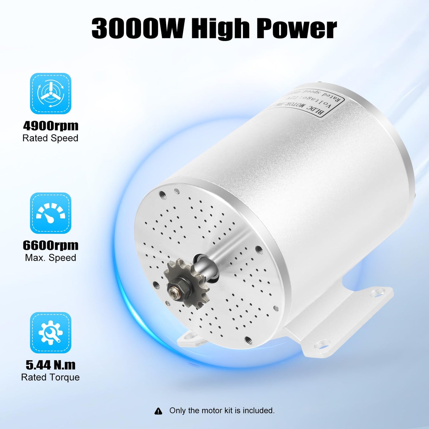 Electric Brushless DC Motor Kit, 72V 3000W E-Bike Brushless Motor Controller Kit 6000RPM Ebike DIY Conversion w/Handlebar Throttle for Go-Karts E-Scooter & Electric Bikes
