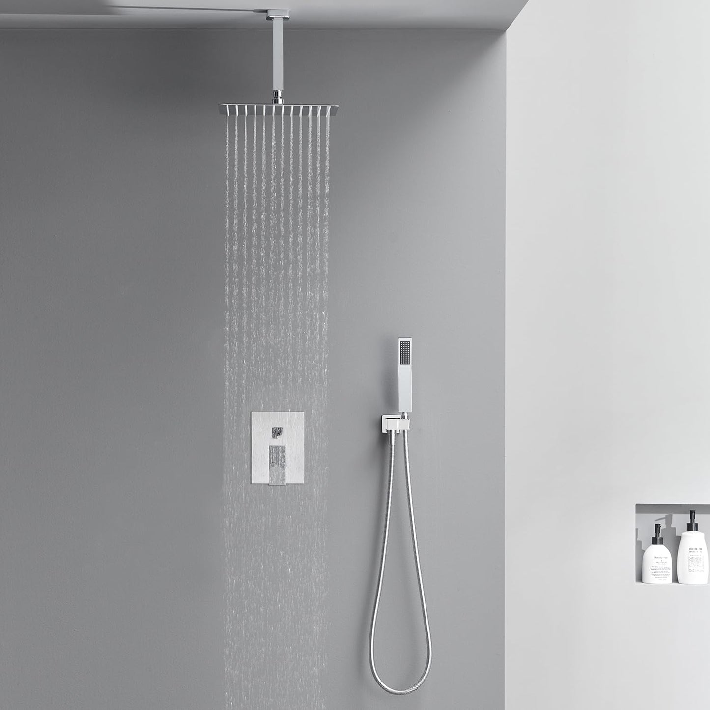 Artiqua Shower System 12 Inches Rain Shower Combo Set Chrome Ceiling Mount Shower Faucet Bathroom Faucets with Rainfall Shower Head and Hand Shower