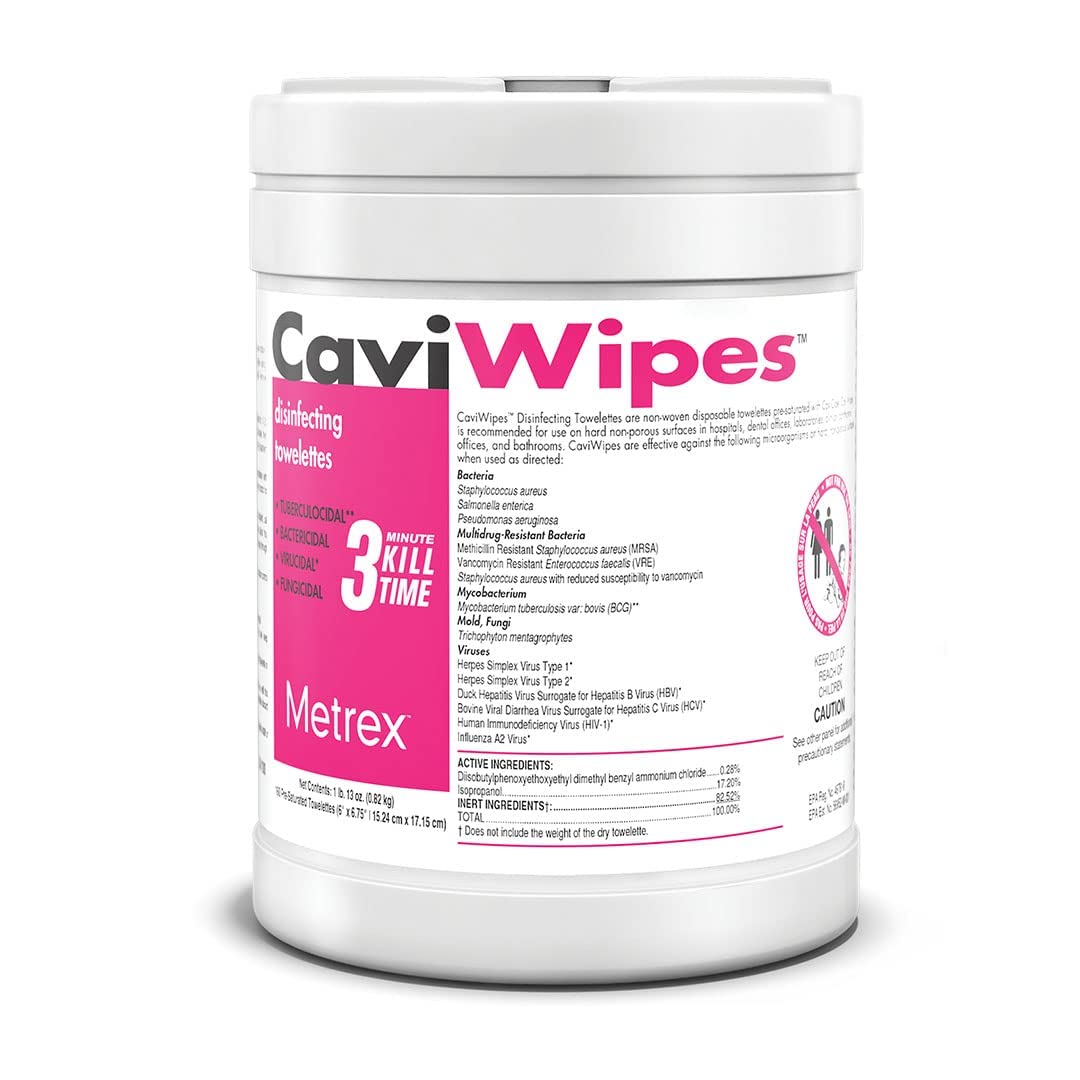 Metrex CaviWipes Disinfecting Towelettes – Fragrance-Free, Durable Non-Woven Disinfecting Wipes, 3-Minute Contact Time, Surface Cleaner for Healthcare & Laboratory Settings – 6" x 6-3/4", 160 Count