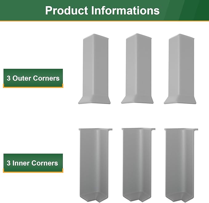GAMZAU Baseboard Corner Blocks 6inch Height, Self Adhesive 3 Inside + 3 Outside Corners-Connector Between The Cove Base Wall Base Rubber Moulding Trim, Perfect Match for Our S152 Baseboard(Gray)