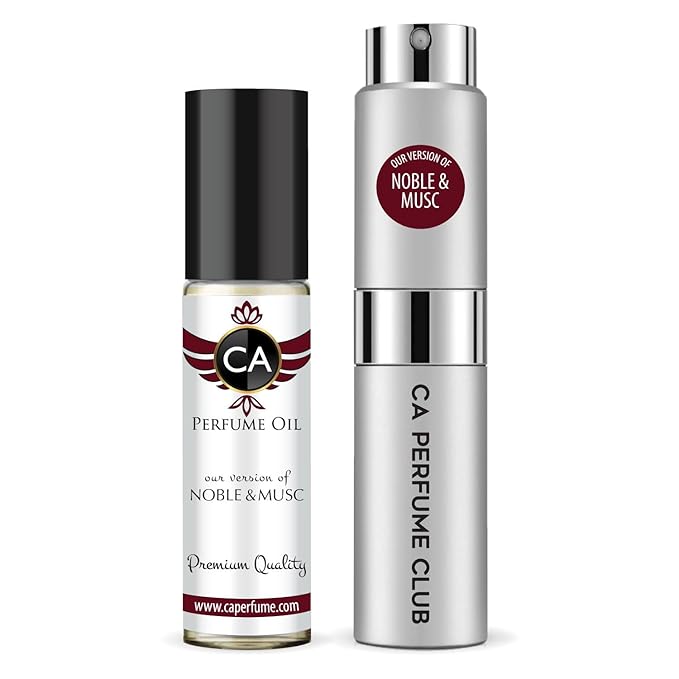 CA Perfume Duo Impression of Noble & Musc For Women And Men Perfume Layering Set Long Lasting Travel Size EDP + Body Oil Roll-On Bottle 0.27 Fl Oz+0.33 Fl Oz