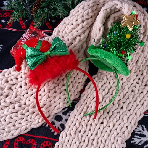 JOYIN 2 PCS Christmas LED Headband, Tree and Elf Hat Designs Headband with LED Lights for Christmas Party Decoration