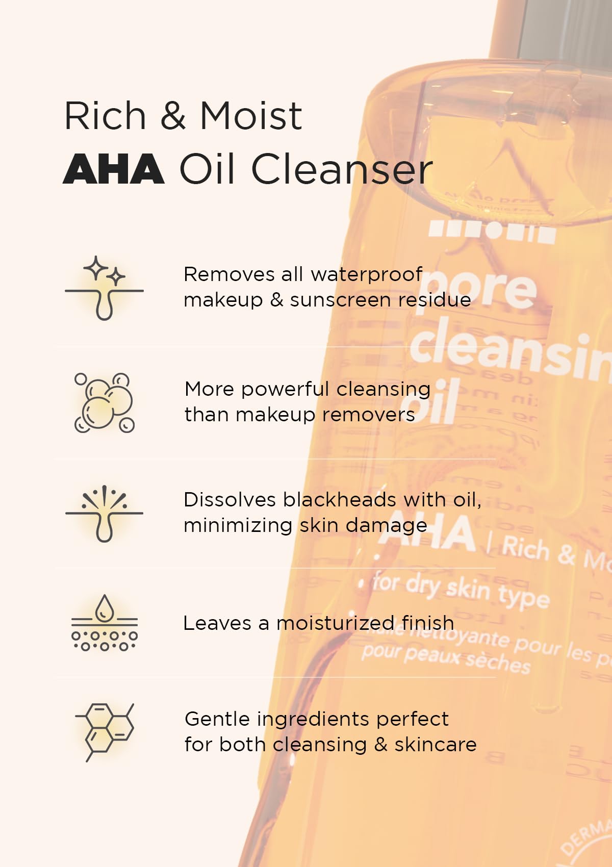 Hanskin Alpha Hydroxy Acid Pore Cleansing Oil, Sample Trial Mini Size, Exfoliating Makeup Remover Facial Cleanser Set, Moisturiz