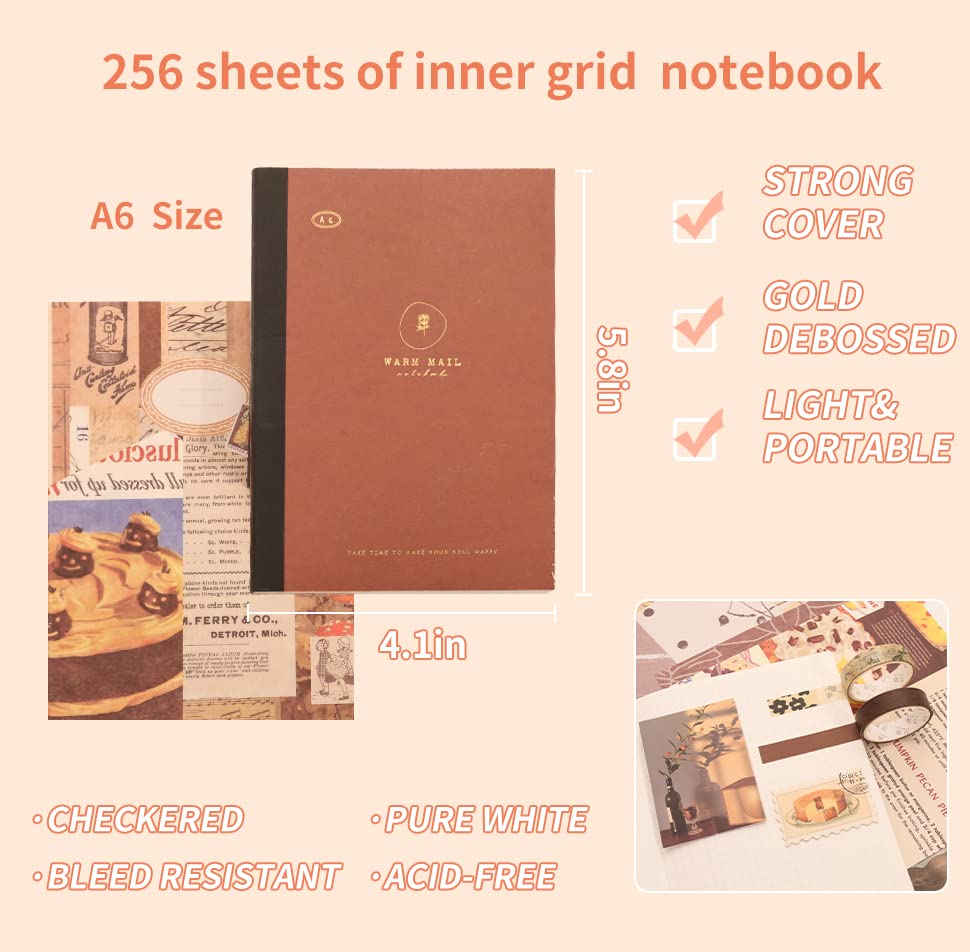 348 Pcs Scrapbooking Supplies Kit, Vintage Aesthetic Scrapbook Kit for Bullet Junk Journal, Stationery, A6 Grid Notebook, ...