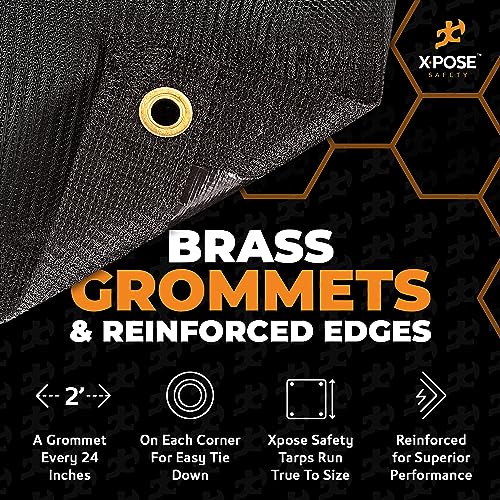 Xpose Safety Heavy Duty Mesh Tarp – 10’ x 16’ Multipurpose Black Protective Cover with Air Flow - Use for Tie Downs, Shad...