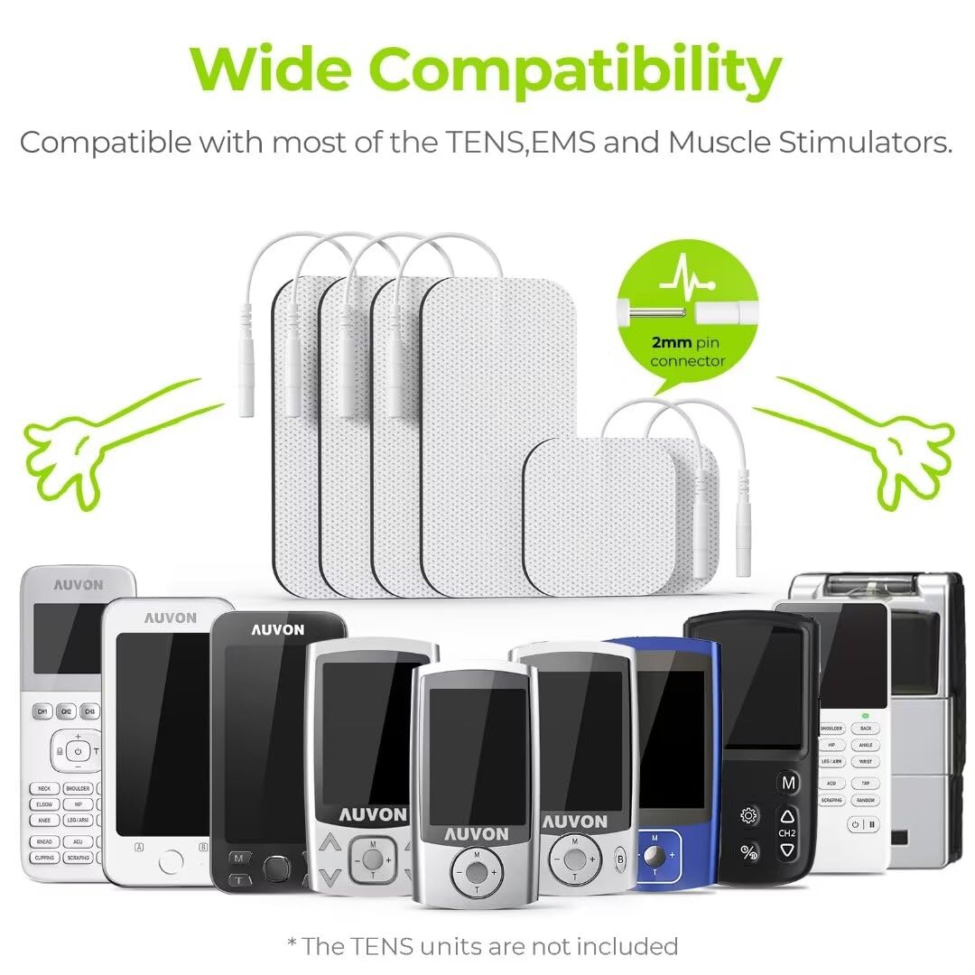 AUVON 36-Pack TENS Unit Replacement Pads for TENS Unit, 2 Sizes Electrodes Pads Combination Set, Reusable and Latex Free Pigtail TENS Pads Compatible with TENS 7000, Etekcity TENS EMS Machine