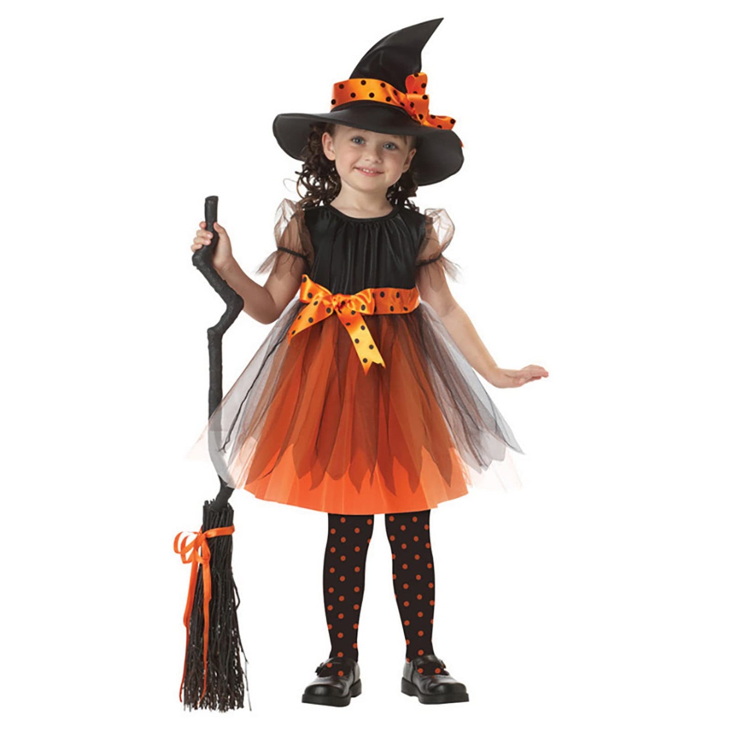 JIFRE Cute Children Halloween Orange Witch Costume for Girls, Toddler Infant Baby Halloween Costume Outfit Cosplay (Orange Small Witch, 1-2Y, 1-2T)