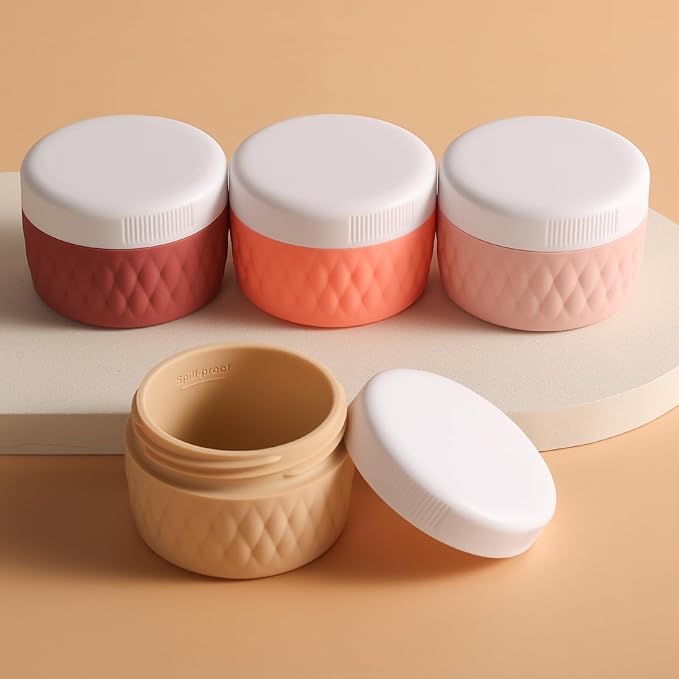 Travel Containers for Toiletries, Silicone Cream Jars BPA-Free, TSA Approved 2oz Travel Size Containers, Leak-proof Silicone Jars with Lid for Cosmetic Face Hand Body Cream (4 Pack)
