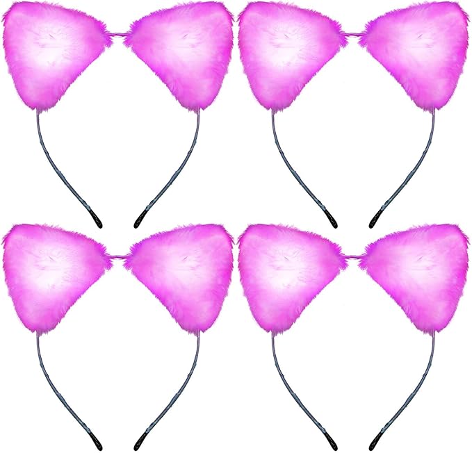 Juexica Light up Cat Ear Headband LED Kitty Ear Furry Cute Headbands Glow for Party Concert Night Clubs Birthday Cosplay
