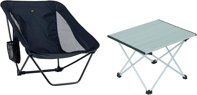 iClimb 1 Folding Table and 1 Low Folding Chair Bundle, Ultralight Compact for One Person Outdoor Backpacking Camping Hikin...