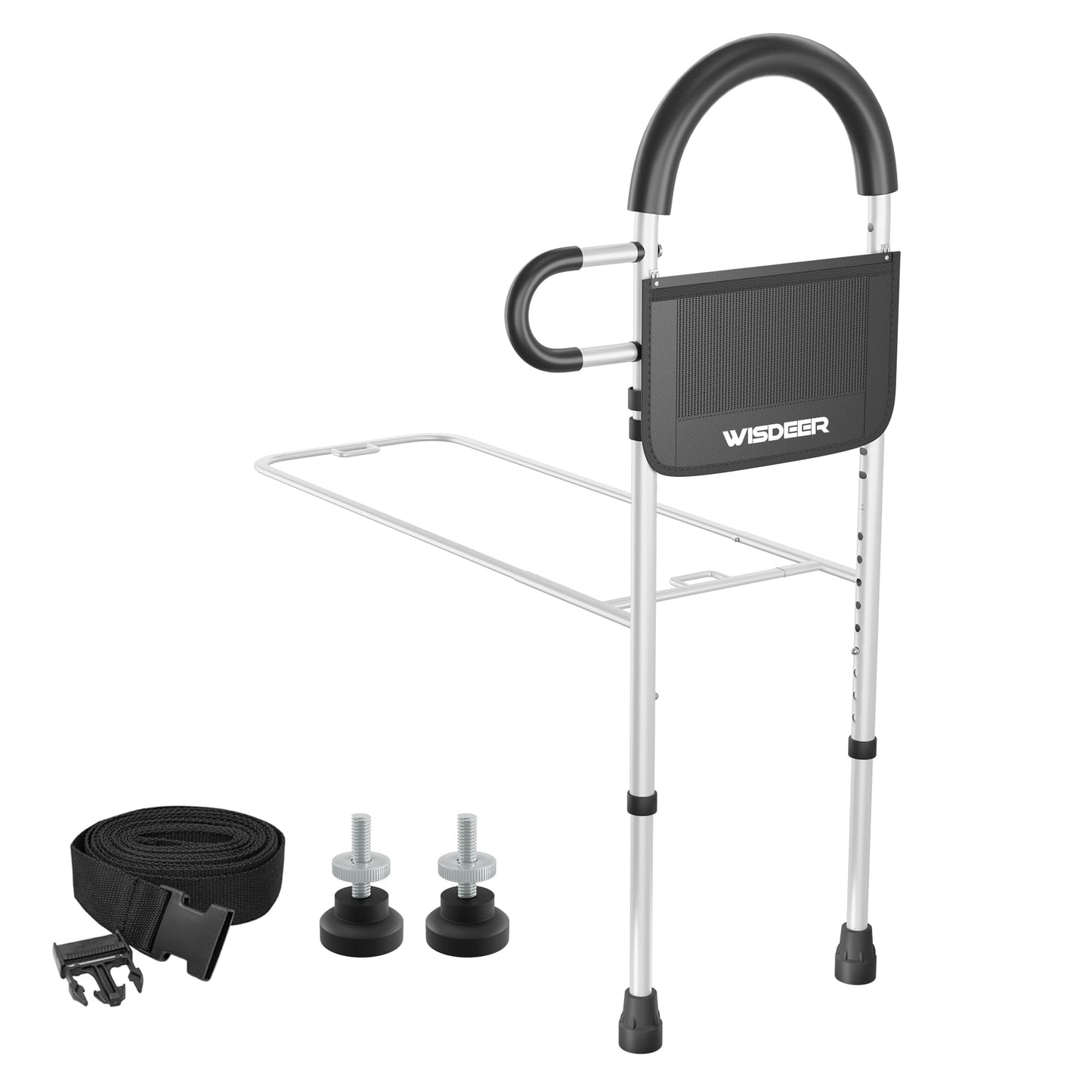 Bed Rails for Elderly Adults Safety with Storage Pocket, Dual Handle Grab Bars Height Adjustable Bed Rail Bed Assist bar Bed Rails for Seniors - Easy to Get in or Out of Bed Safely with Floor Support