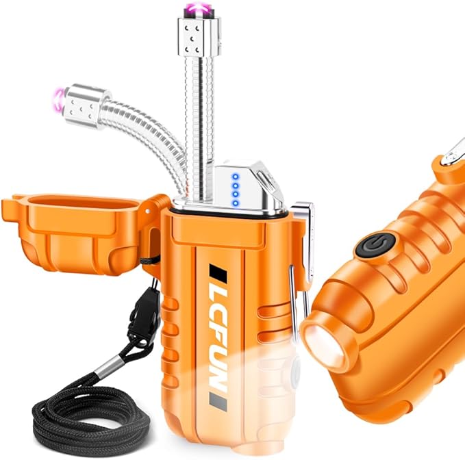 LcFun USB Rechargeable Electric Arc Lighter Windproof Plasma Lighters with LED Battery Display, Waterproof Electronic Flas...