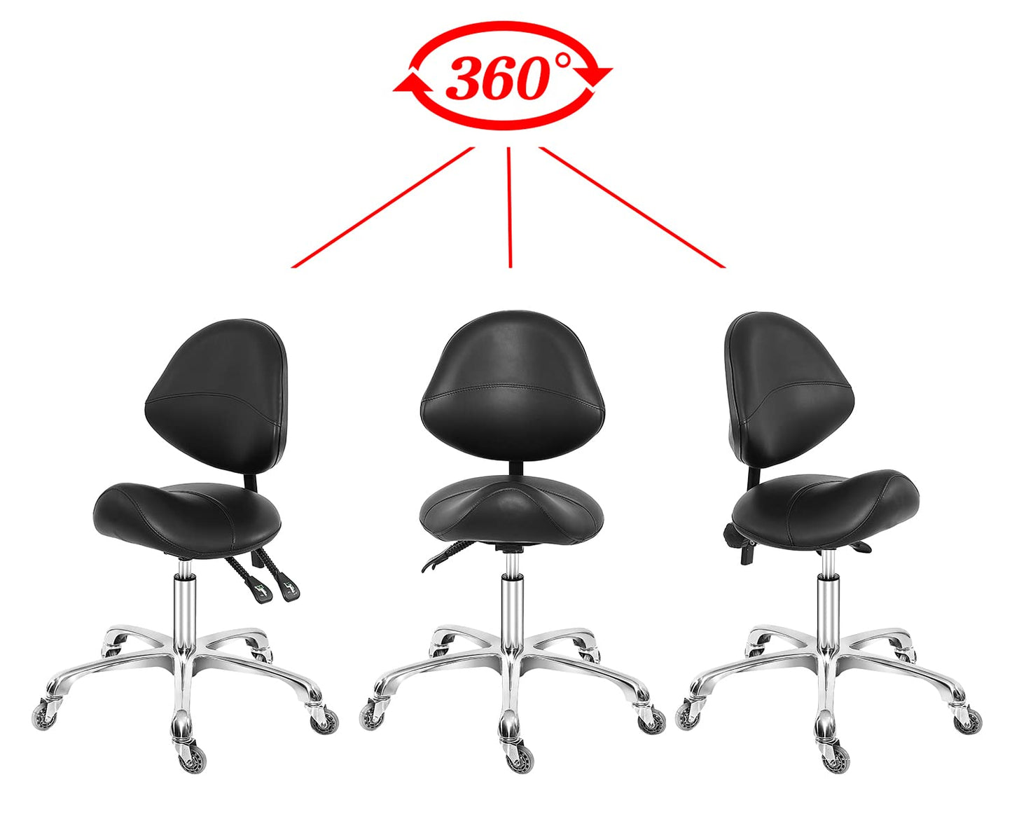 Saddle Stool Dental Hygienist Chair with Back Support, Rolling Esthetician Saddle Stool for Lash Salon Tattoo Shop Spa Dentist Clinic, Black, Adjustable Height 20-28 Inches, 100% Molded Foam Seat