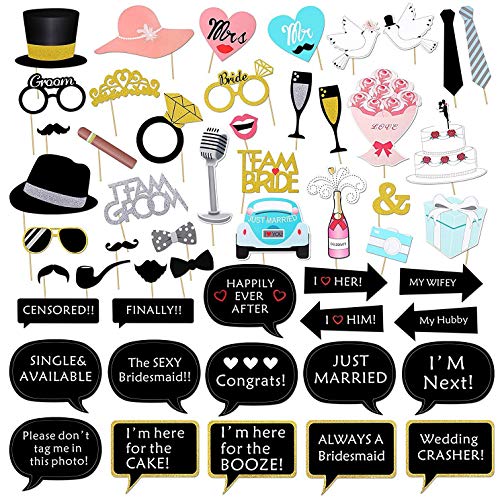Kotbs 52pcs Wedding Photo Booth Props, Bachelorette Party Photo Booth Prop Kit for Bridal Shower, Engagement and Valentine...