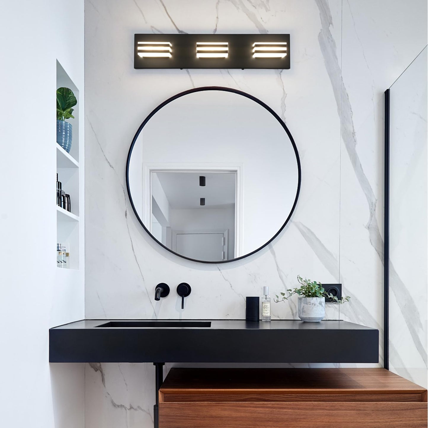 yumcrelect Black Vanity Lights for Bathroom Light Fixtures (3-Light, 20-Inch) Adjust 3 Colors Modern Bath Lighing Fixture Over Mirror LED Vanity Lighting