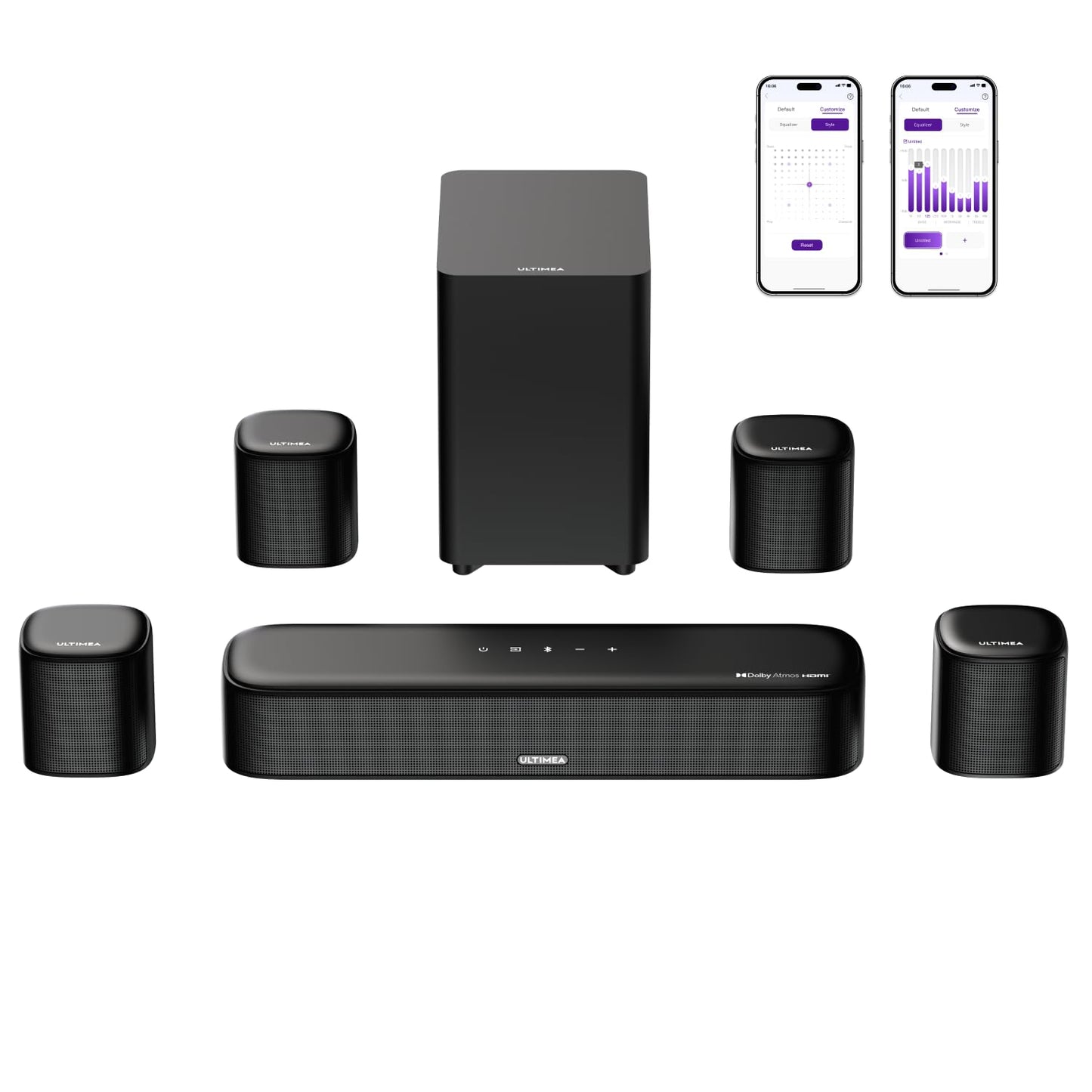 ULTIMEA 7.1ch Dolby Atmos Surround Sound System for TV, with 4 Surround Speakers, Surround Sound System Sound Bar with Subwoofer for Home Theater, App Control, HDMI eARC, Aura A60, 2026 Model