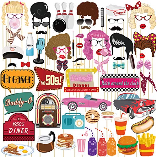 50s Party Photo Booth Props 67 Count