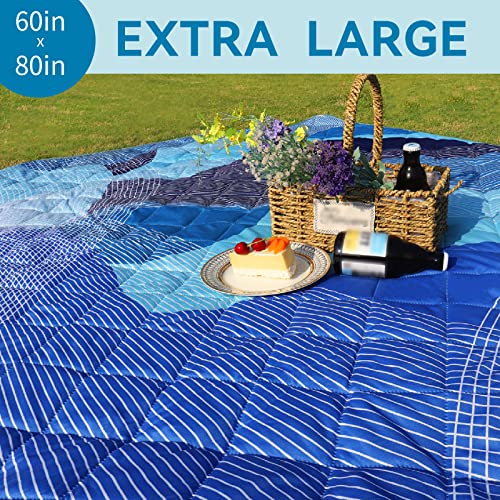 Whale Flotilla Extra Large Waterproof Picnic Blankets 60"x80", Foldable Lightweight Outdoor Blanket for Camping, Hiking, T...
