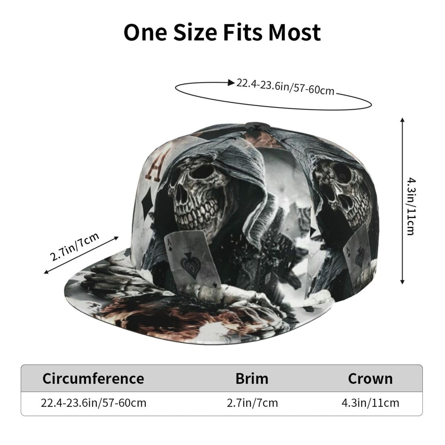 Playing Cards Grim Reaper Skull Unisex 3D Printing Classic Baseball Cap Snapback Flat Bill Hip Hop Hats Black