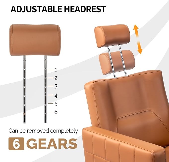 OmySalon Hydraulic Barber Chair Heavy Duty, Salon Chair for Hair Stylist All Purpose, Reclining Hair Salon Chair for Braiding Shampoo Facial Waxing Beauty Spa, 360 Degree Swivel, Camel