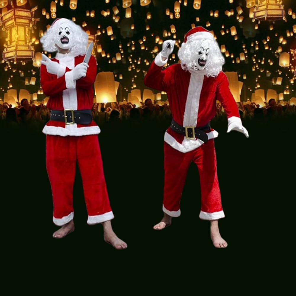 Buyoem Art the Clown Costume Cosplay Halloween The Killer Clown Christmas Costume Cosplay Mask Full Set (Christmas Costume, L)
