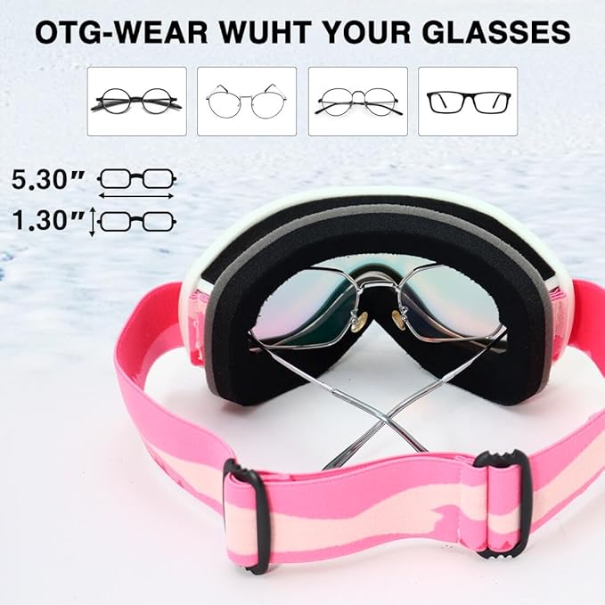 AVV Ski Goggles UV Protection, Anti-Fog Snowboard Snow Goggles OTG for Men Women Adults & Youths