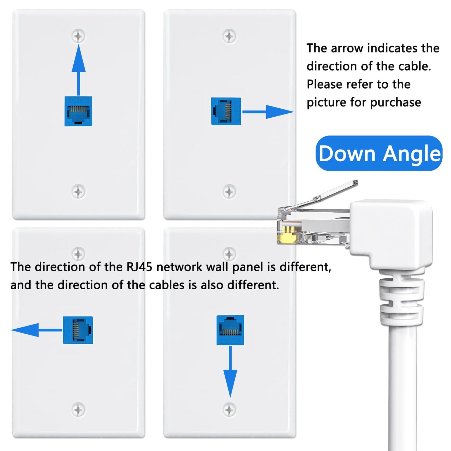 Juxinice 2Pack Cat6 Ethernet Cable 90 Degree White Donw Angle 16Ft