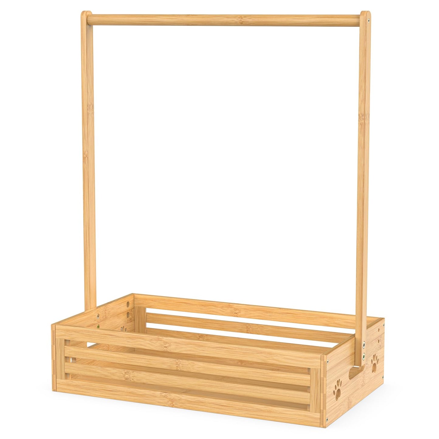 BAMBOOHOMIE Baby Clothing Rack for Toddler, Pets Clothes Rack with Storage Box & Adjustable Hanging Rod for Dogs/Cats, Baby Shower Clothes Closet Rack with Handle for Nursery Room, Natural Bamboo