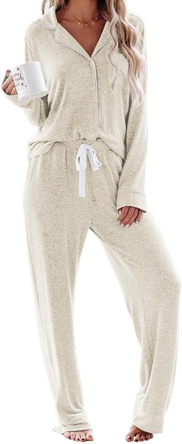 Aamikast Women's Pajama Sets Long Sleeve Button Down Sleepwear Nightwear Soft Pjs Lounge Sets