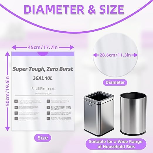 OKKEAI 3 Gallon Small Mini Trash Bags with 64 Count Drawstring Trash Bags Leak Proof Tear Resistant Bathroom Kitchen Office Garbage Bags Heavy Duty Liners Easy to Tie and Dispose
