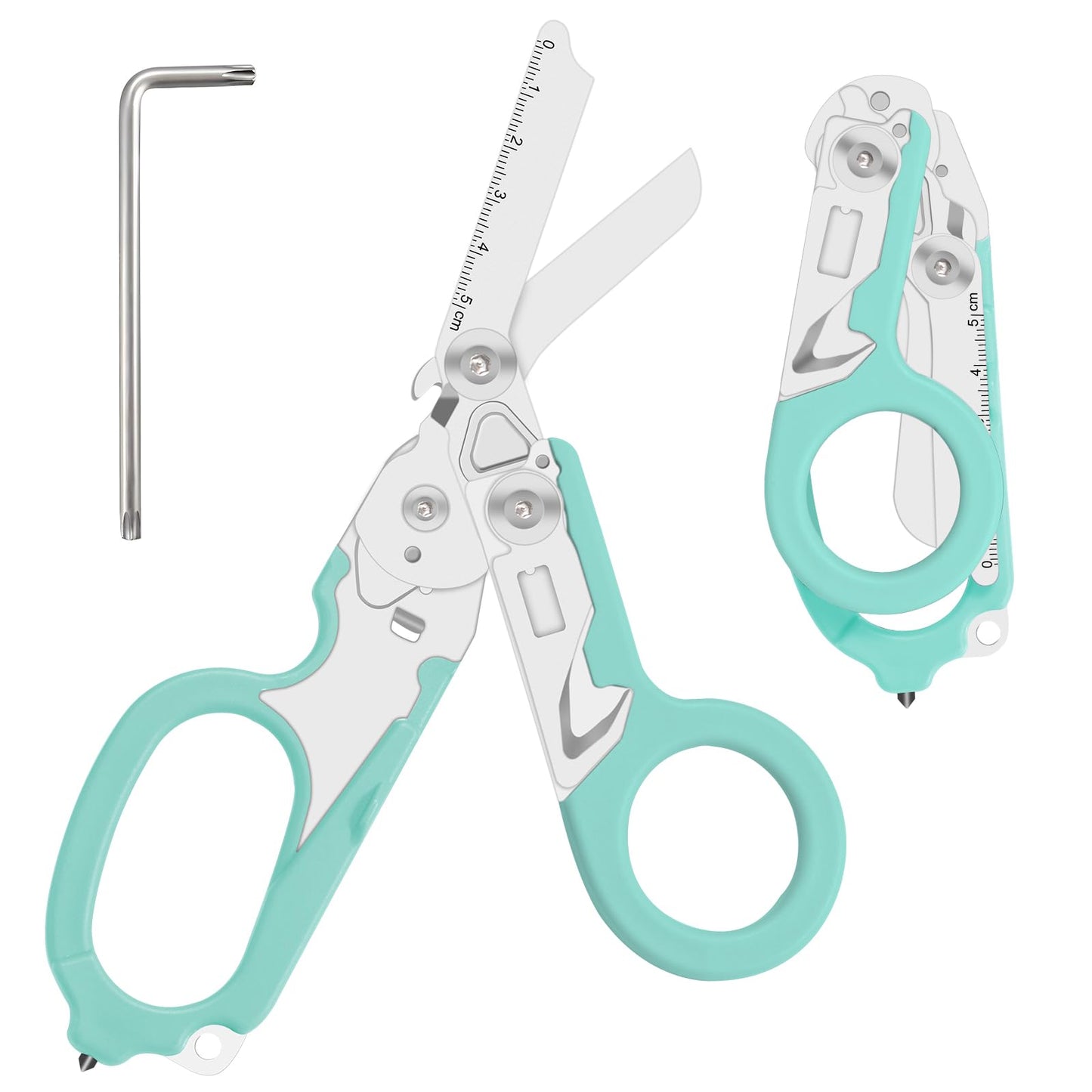 Lemasa 6-in-1 heavy-duty/trauma shears, Folding Retractable Emergency Shears, Outdoor Camping Tools, Seat Belt Cutter, Oxygen Cylinder Wrench, Complimentary Adjustable Wrench (Aqua blue)